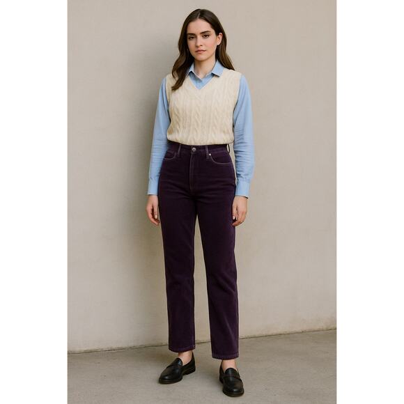 Brooks Brothers Purple Corduroy Pants Size 14 Straight Leg High Waist Stretchy - Picture 1 of 14